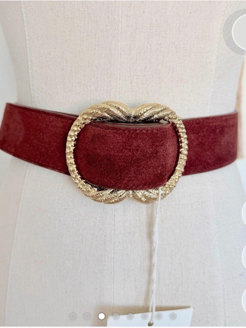Sezane Plum Suede Belt with Twisted Gold-Tone Buckle - Picture 2 of 7